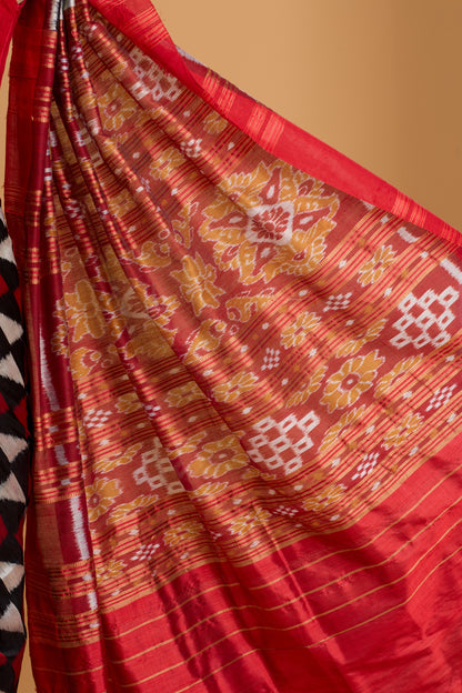 Exclusive Odisha Ikkat Khandua Silk Saree - Red & Black