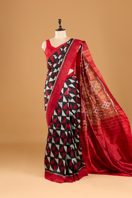 Exclusive Odisha Ikkat Khandua Silk Saree - Red & Black