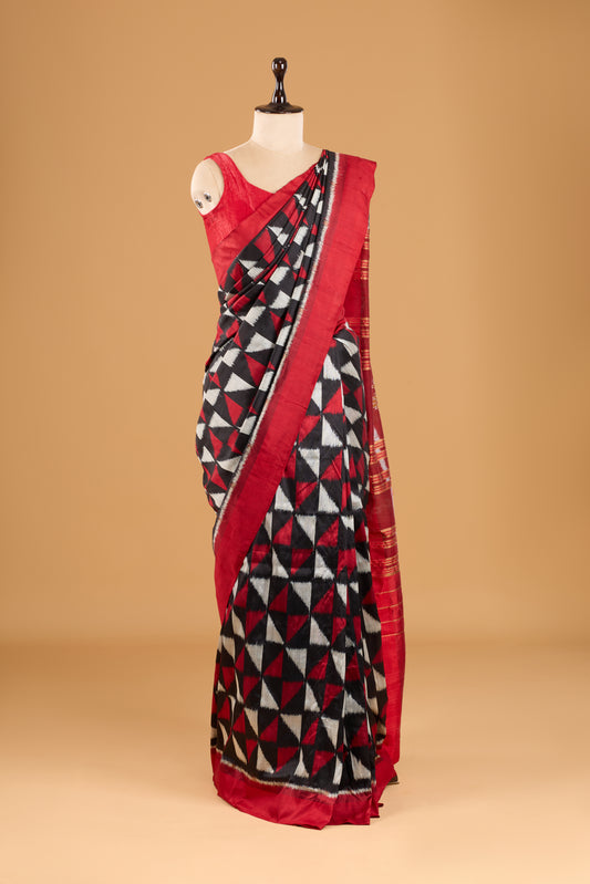 Exclusive Odisha Ikkat Khandua Silk Saree - Red & Black