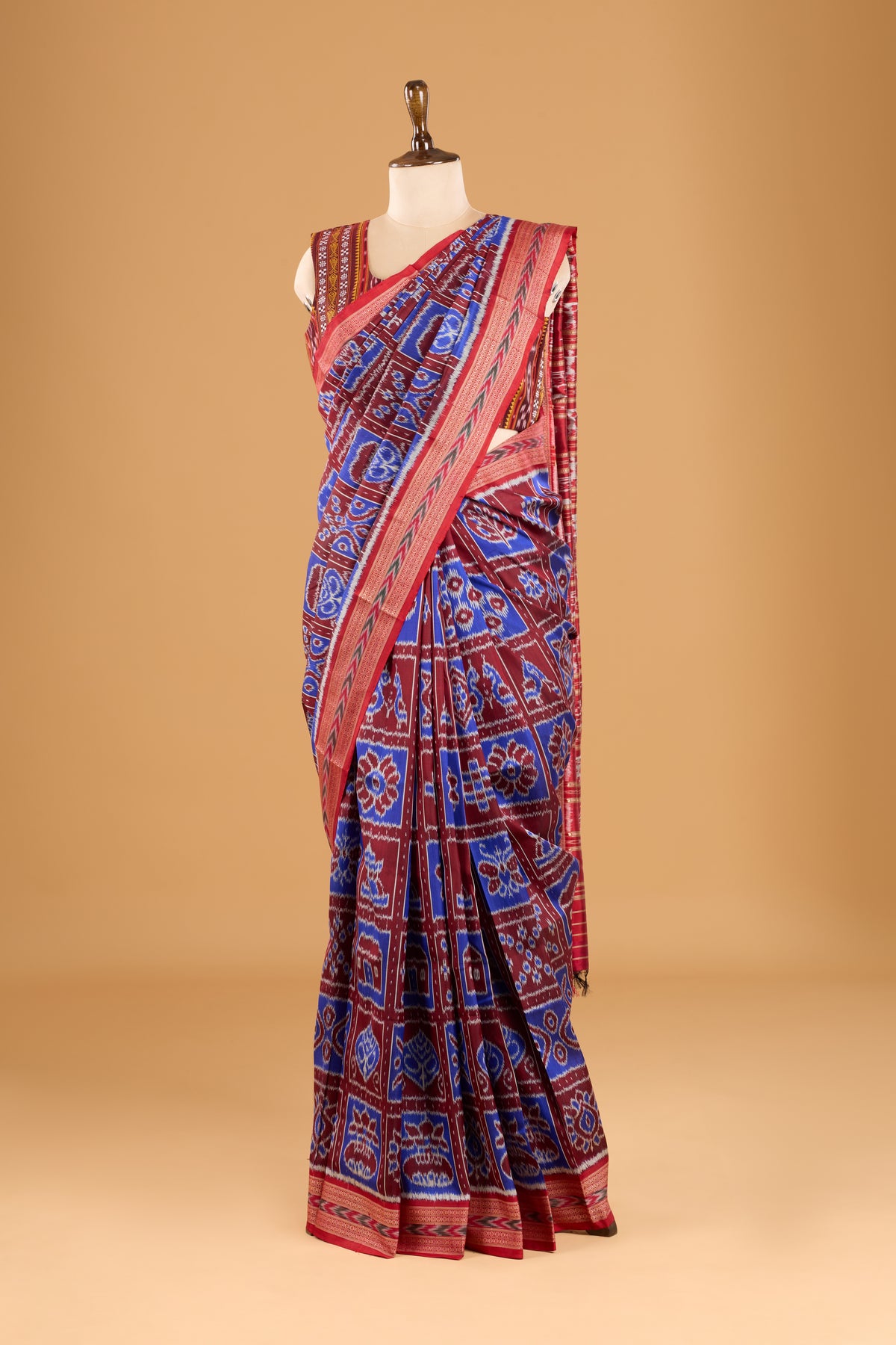 Exclusive Odisha Ikkat Nabakothi Pure Silk Saree- Maroon & Blue