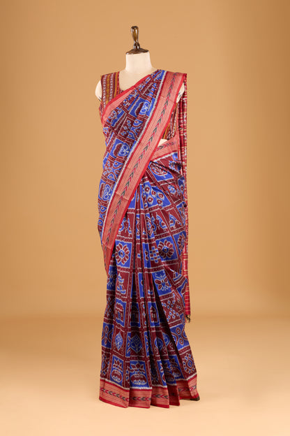 Exclusive Odisha Ikkat Nabakothi Pure Silk Saree- Maroon & Blue