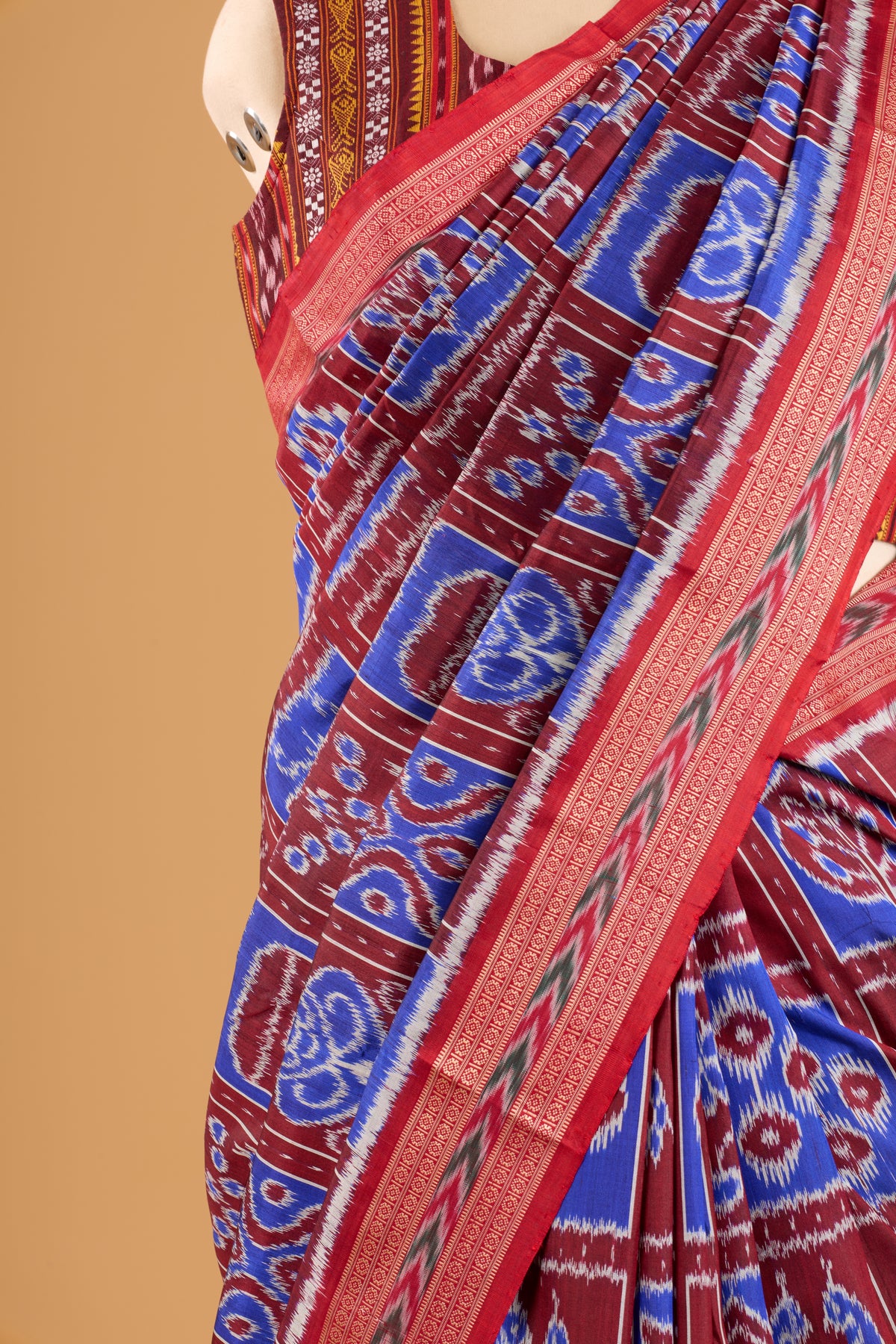 Exclusive Odisha Ikkat Nabakothi Pure Silk Saree- Maroon & Blue