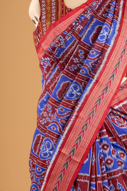 Exclusive Odisha Ikkat Nabakothi Pure Silk Saree- Maroon & Blue