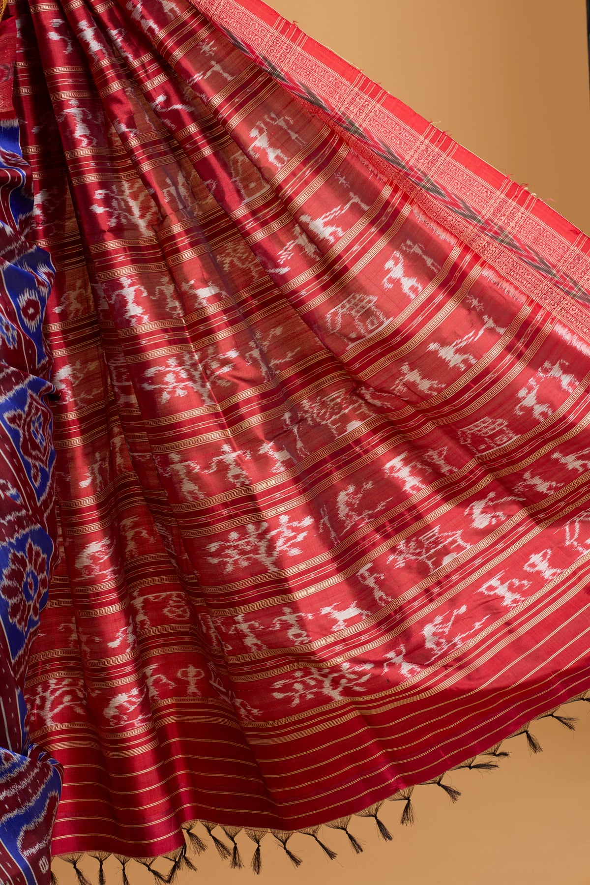 Exclusive Odisha Ikkat Nabakothi Pure Silk Saree- Maroon & Blue