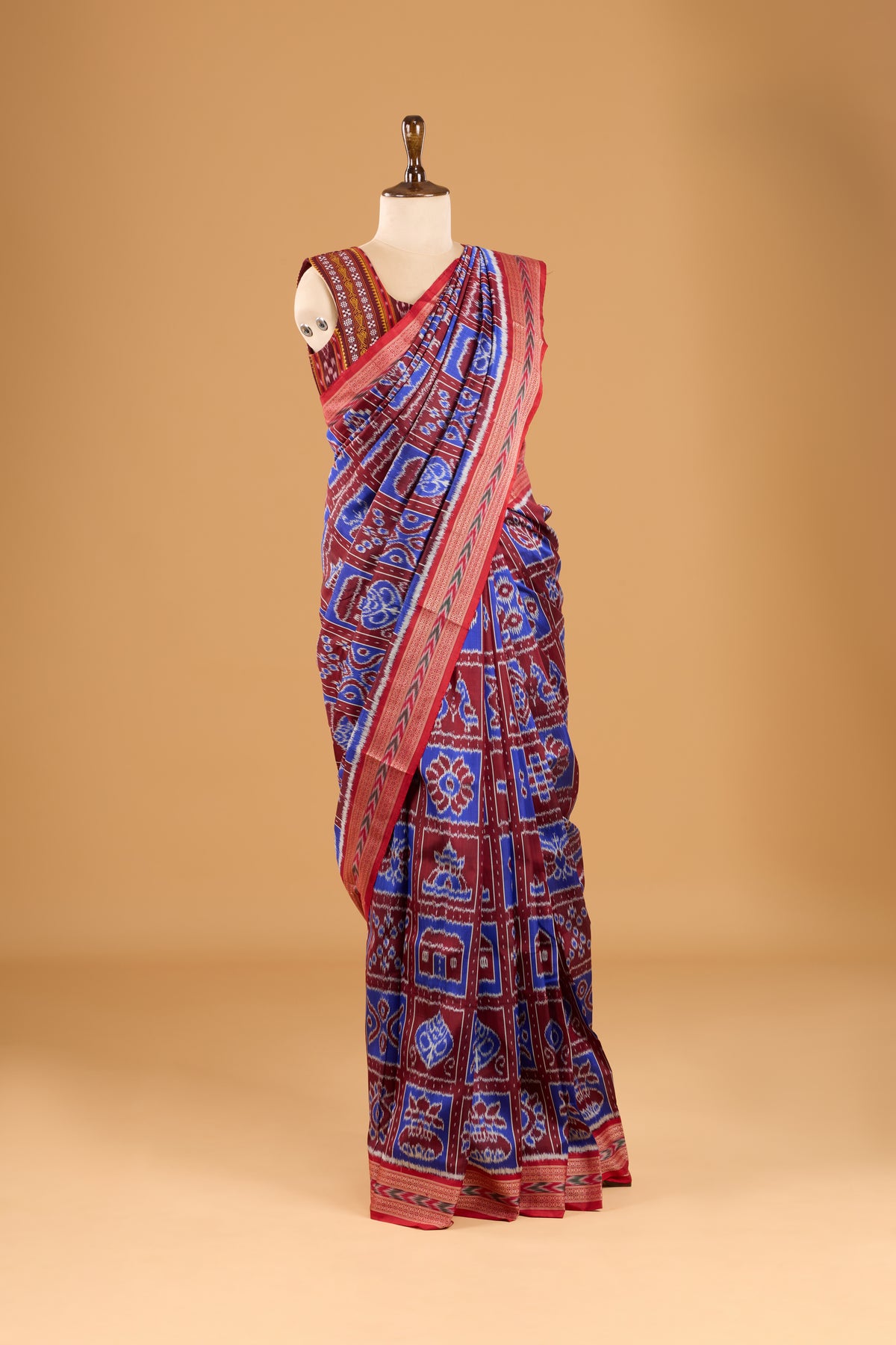 Exclusive Odisha Ikkat Nabakothi Pure Silk Saree- Maroon & Blue