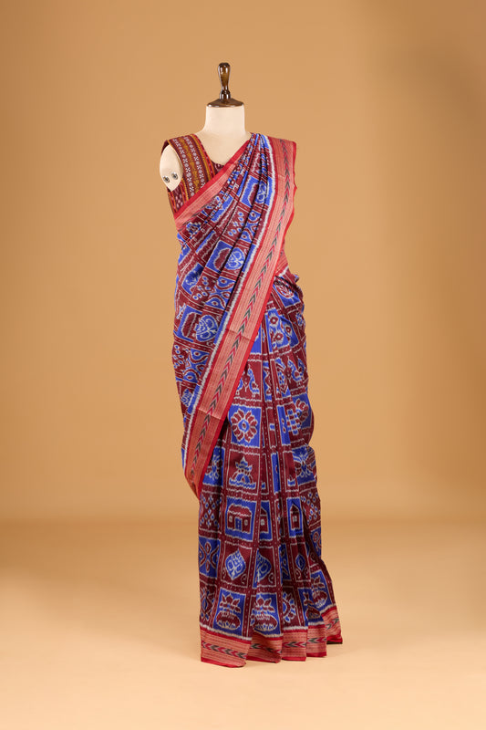 Exclusive Odisha Ikkat Nabakothi Pure Silk Saree- Maroon & Blue