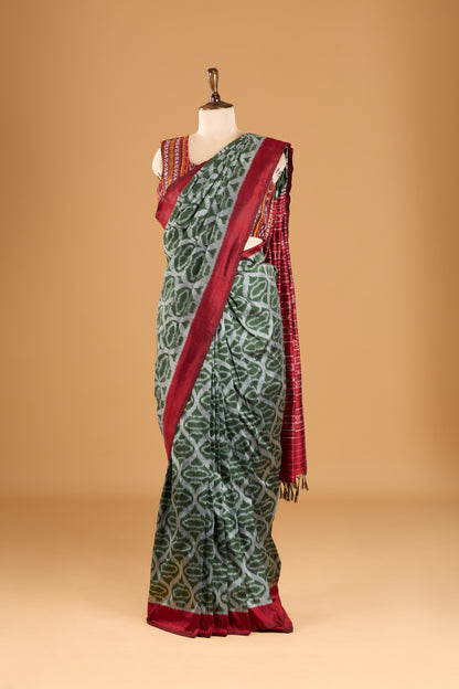 Exclusive Odisha Ikkat Khandua Silk Saree - Olive