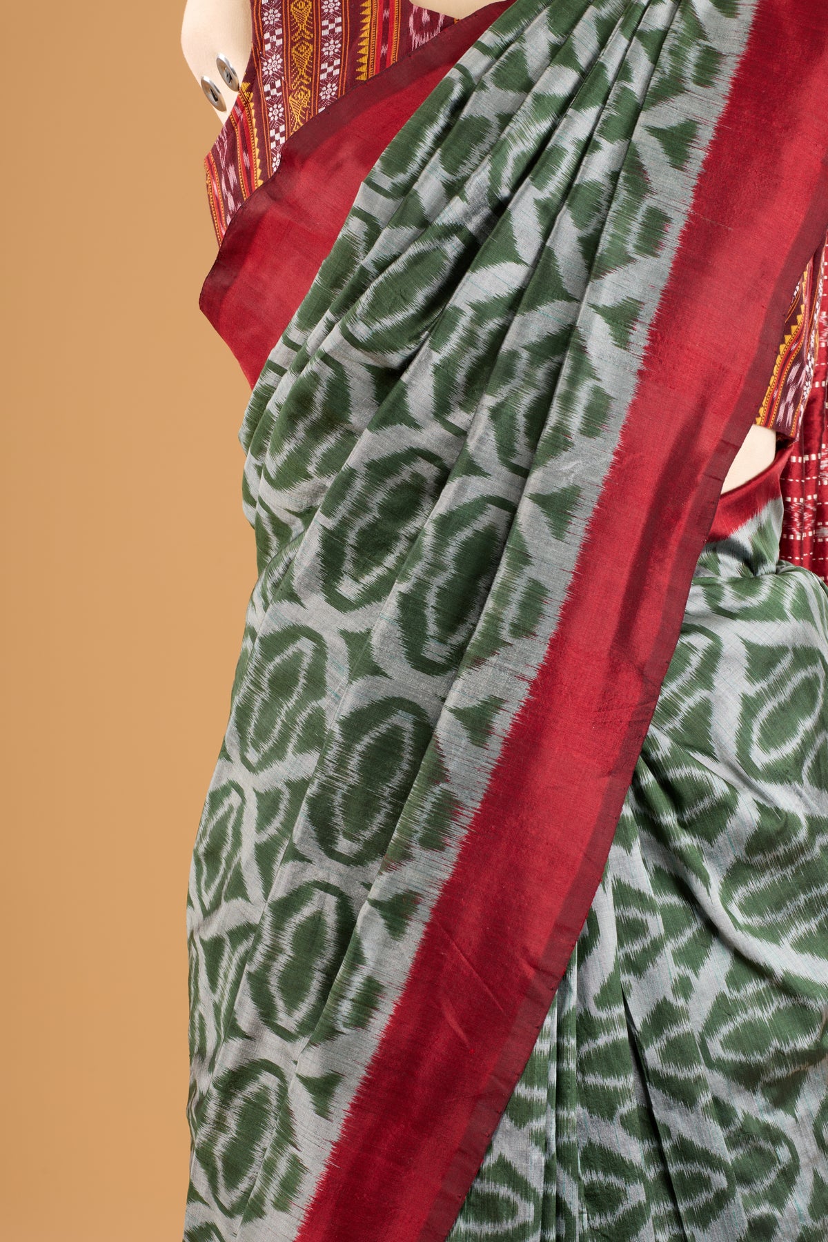 Exclusive Odisha Ikkat Khandua Silk Saree - Olive
