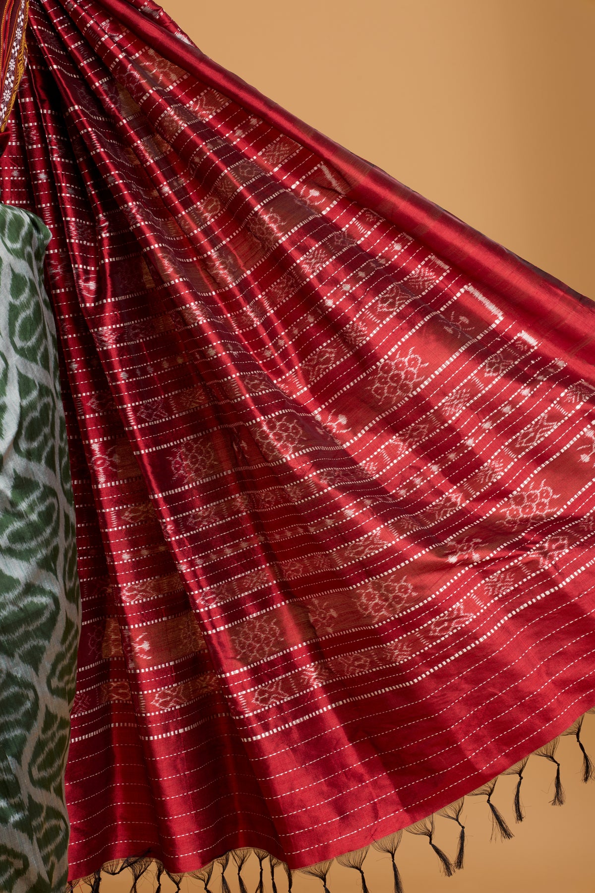 Exclusive Odisha Ikkat Khandua Silk Saree - Olive