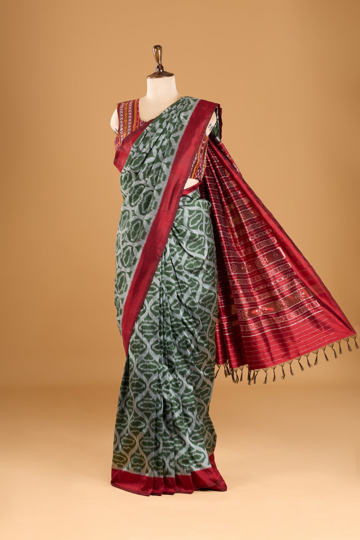 Exclusive Odisha Ikkat Khandua Silk Saree - Olive