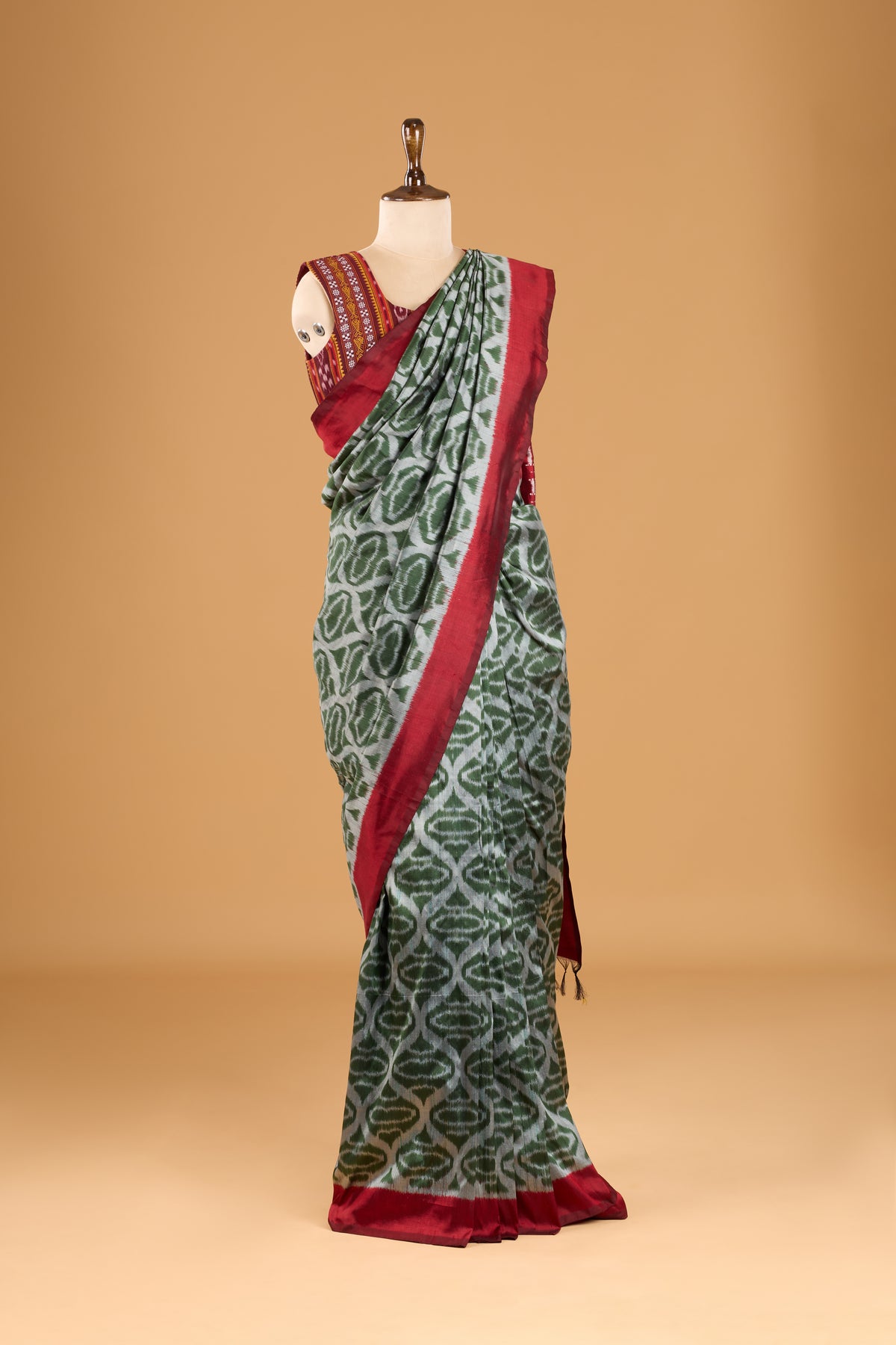 Exclusive Odisha Ikkat Khandua Silk Saree - Olive