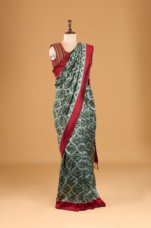 Exclusive Odisha Ikkat Khandua Silk Saree - Olive