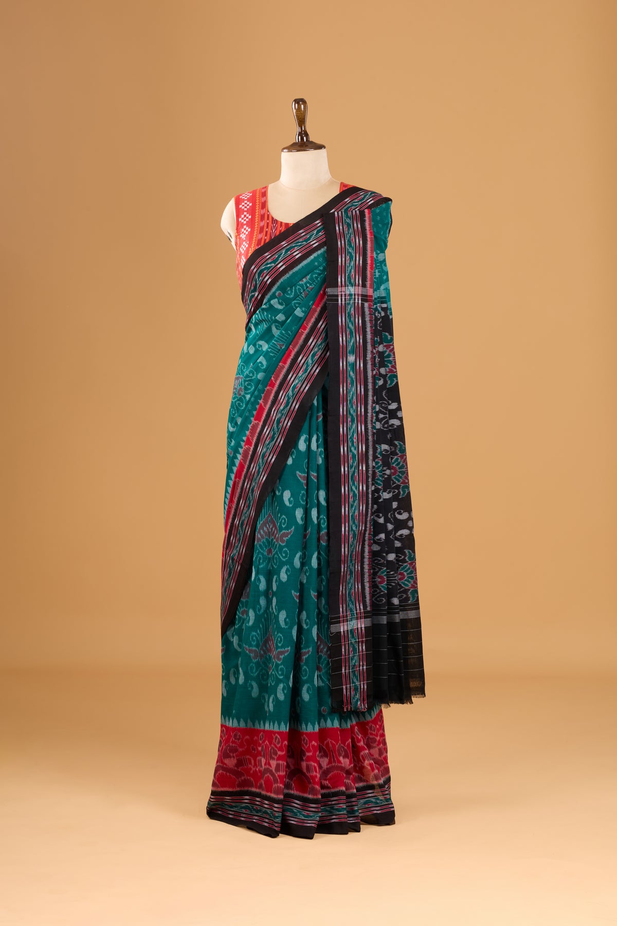 Odisha Ikkat Khandua Cotton Saree - Rama Green