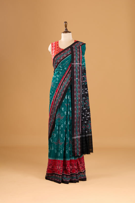 Odisha Ikkat Khandua Cotton Saree - Rama Green