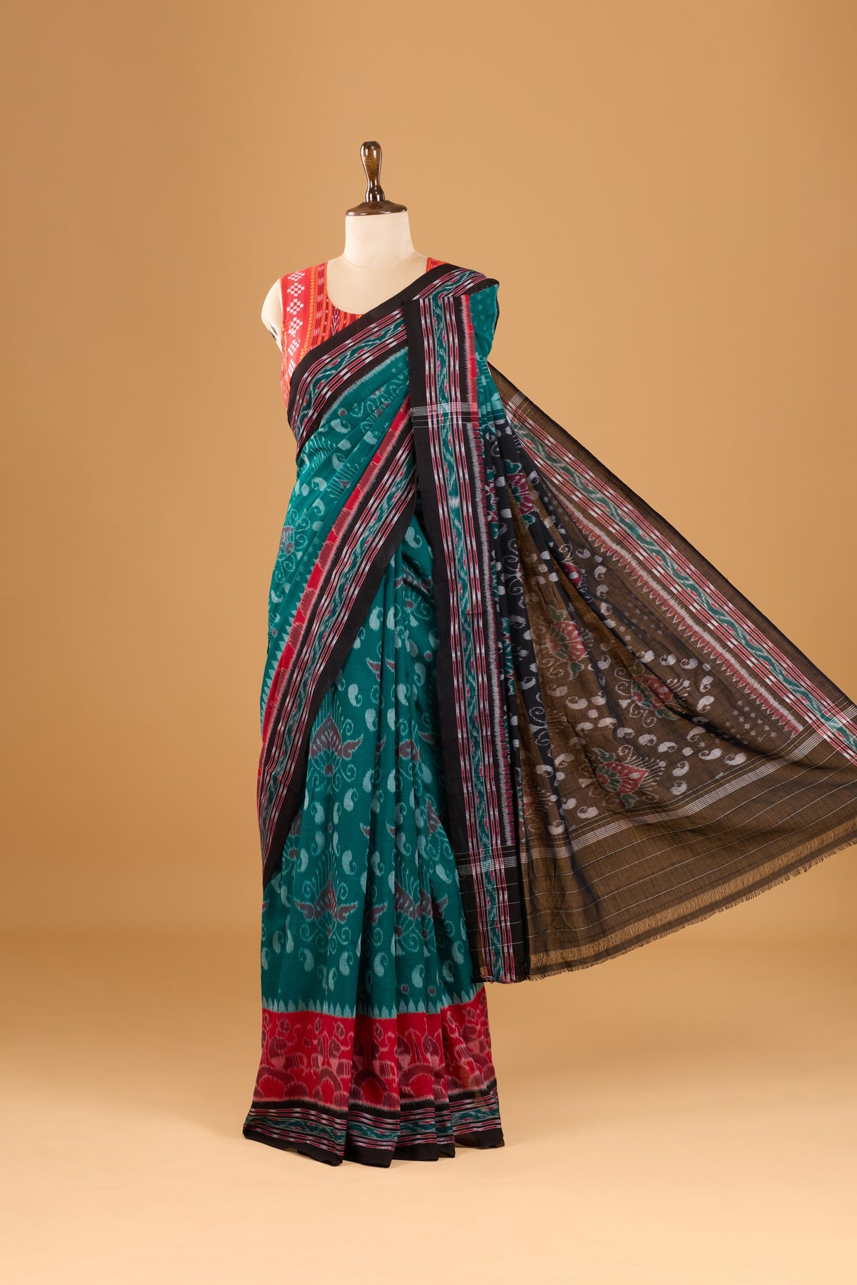 Odisha Ikkat Khandua Cotton Saree - Rama Green