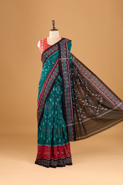 Odisha Ikkat Khandua Cotton Saree - Rama Green