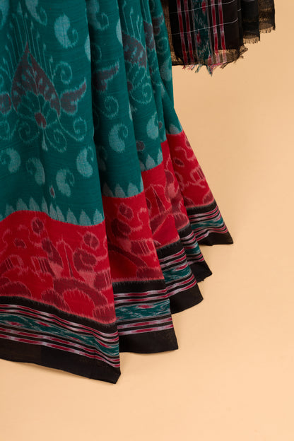 Odisha Ikkat Khandua Cotton Saree - Rama Green