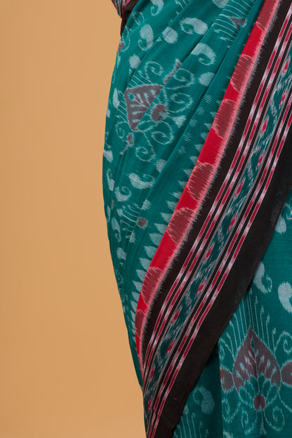 Odisha Ikkat Khandua Cotton Saree - Rama Green