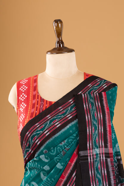 Odisha Ikkat Khandua Cotton Saree - Rama Green