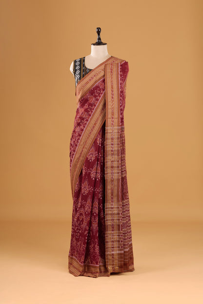 Odisha Ikkat  Khandua Cotton Saree- Maroon