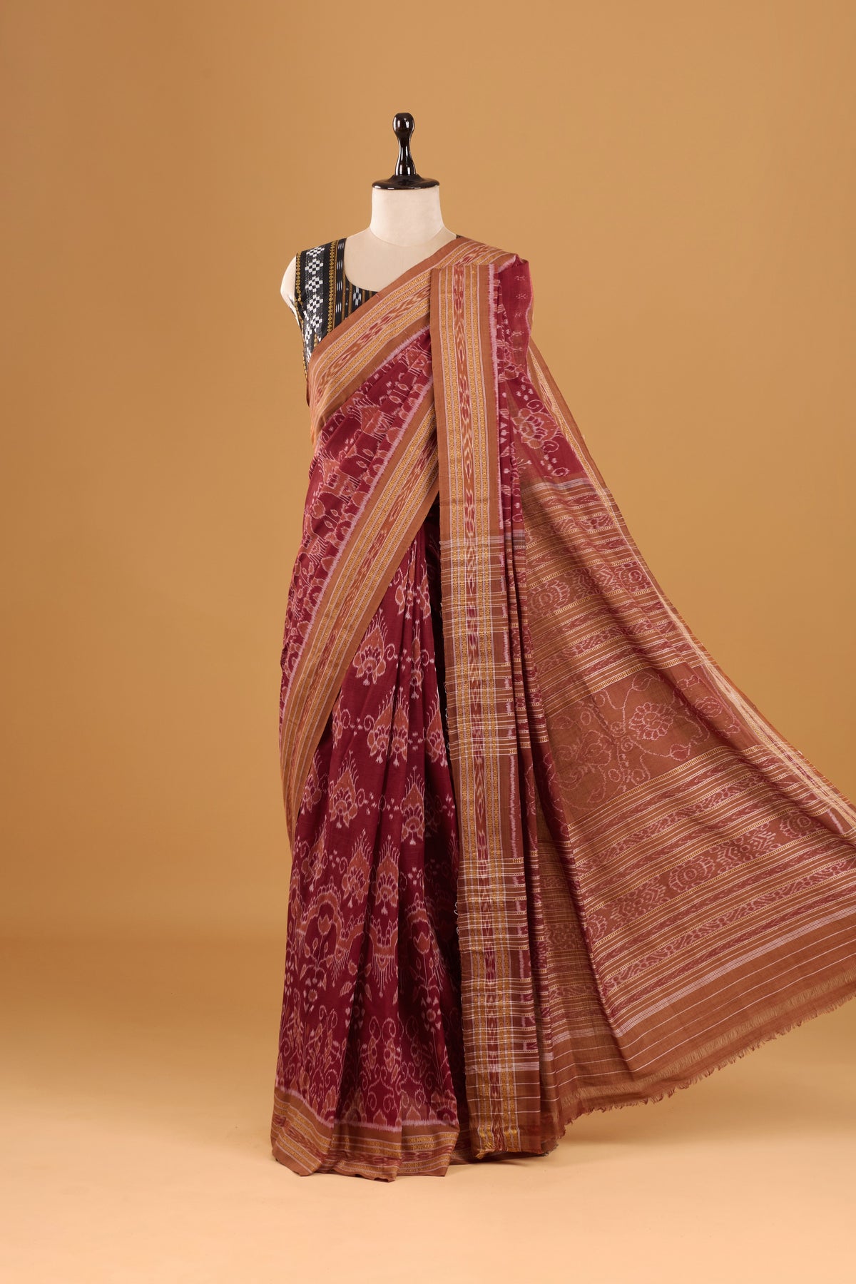 Odisha Ikkat  Khandua Cotton Saree- Maroon