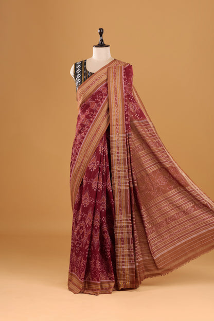 Odisha Ikkat  Khandua Cotton Saree- Maroon