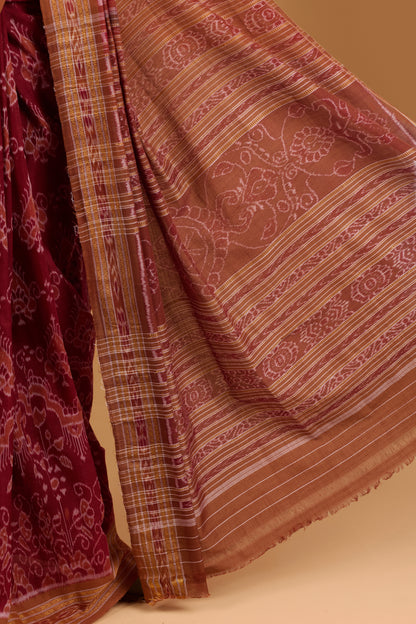 Odisha Ikkat  Khandua Cotton Saree- Maroon