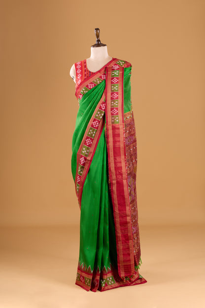 Exclusive Odisha Ikkat Pasapali Border Khandua Silk Saree - Green & Red