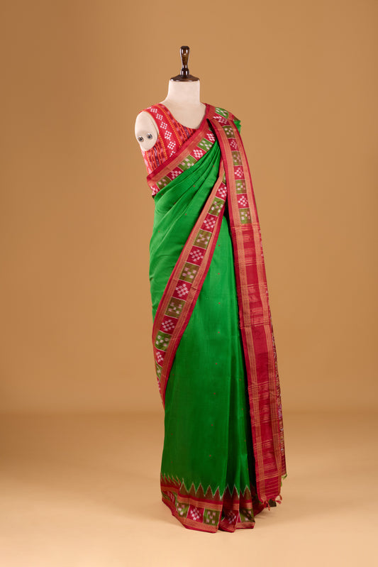 Exclusive Odisha Ikkat Pasapali Border Khandua Silk Saree - Green & Red