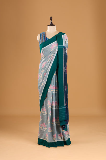 Odisha Ikkat  Khandua Cotton Saree- Pastel Rama Green