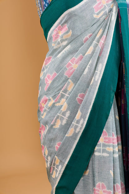 Odisha Ikkat  Khandua Cotton Saree- Pastel Rama Green