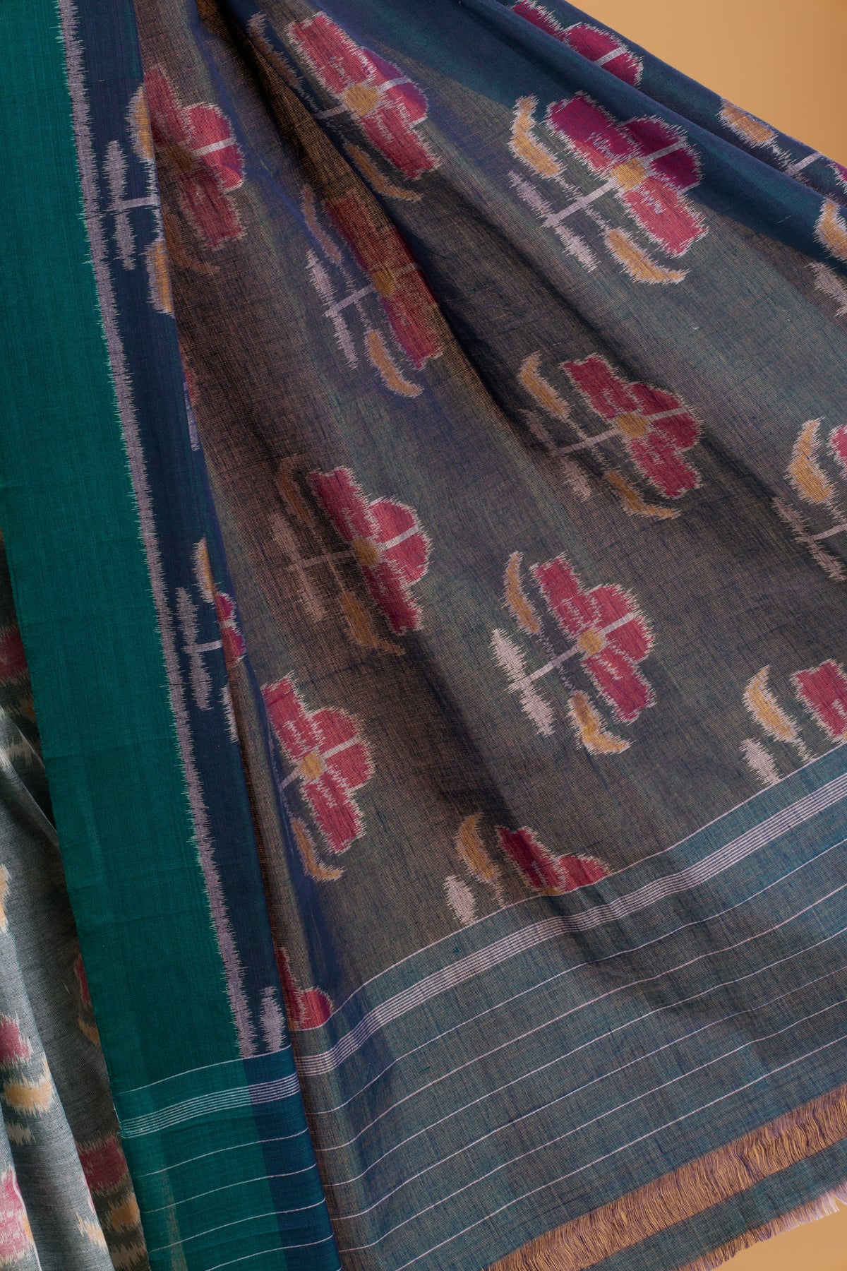 Odisha Ikkat  Khandua Cotton Saree- Pastel Rama Green