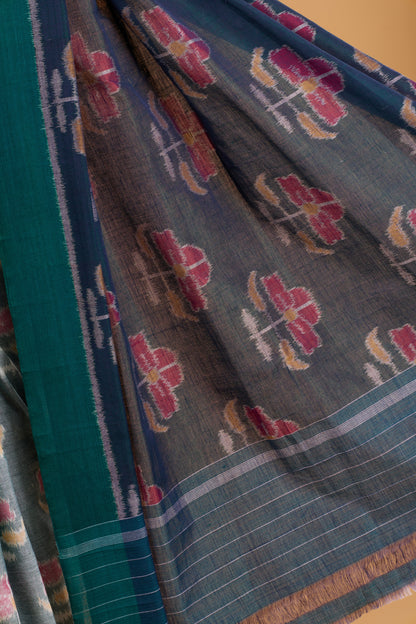 Odisha Ikkat  Khandua Cotton Saree- Pastel Rama Green