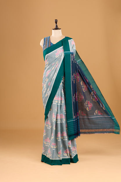 Odisha Ikkat  Khandua Cotton Saree- Pastel Rama Green