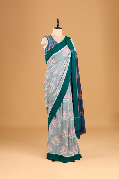Odisha Ikkat  Khandua Cotton Saree- Pastel Rama Green