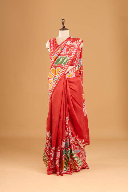 Murshidabad Pure Silk Saree With Hand Batik Print