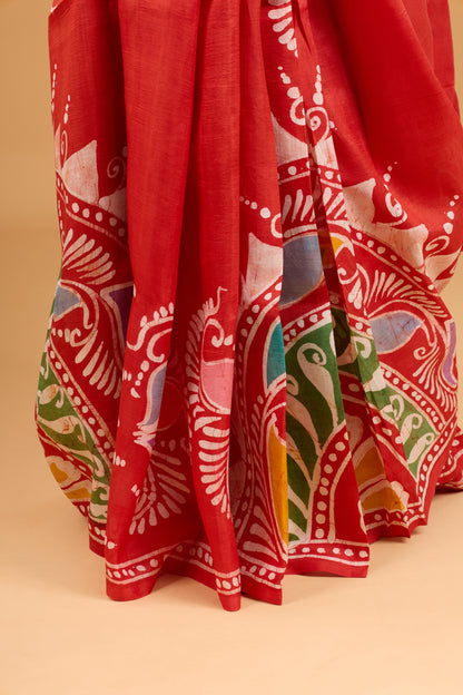 Murshidabad Pure Silk Saree With Hand Batik Print