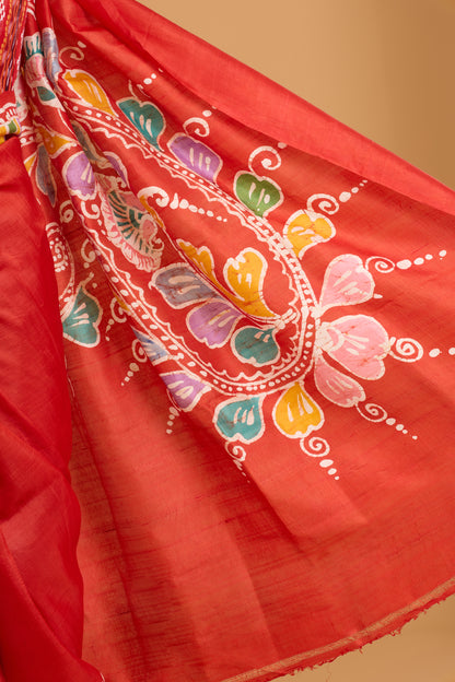 Murshidabad Pure Silk Saree With Hand Batik Print