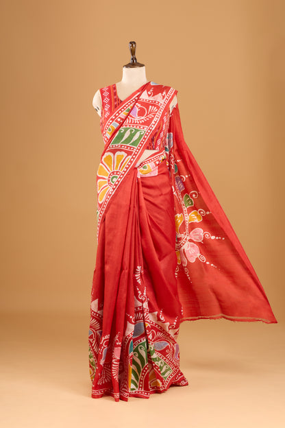 Murshidabad Pure Silk Saree With Hand Batik Print