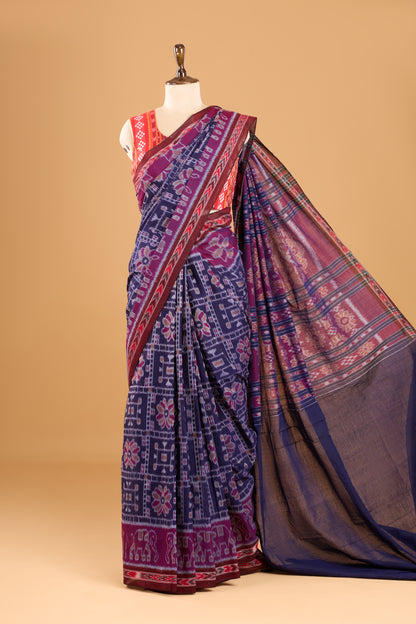 Odisha Ikkat Khandua Cotton Saree - Navy