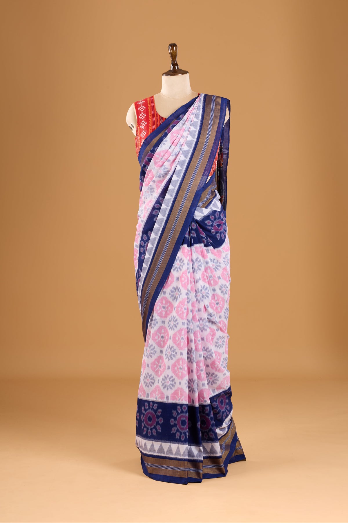 Odisha Ikkat Khandua Cotton Saree - White