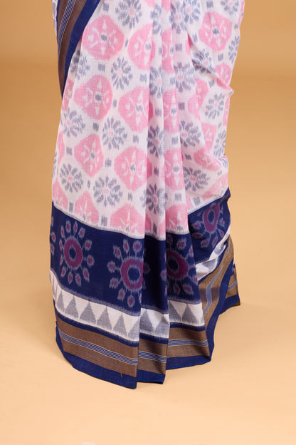 Odisha Ikkat Khandua Cotton Saree - White