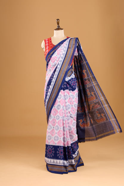 Odisha Ikkat Khandua Cotton Saree - White