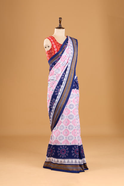 Odisha Ikkat Khandua Cotton Saree - White