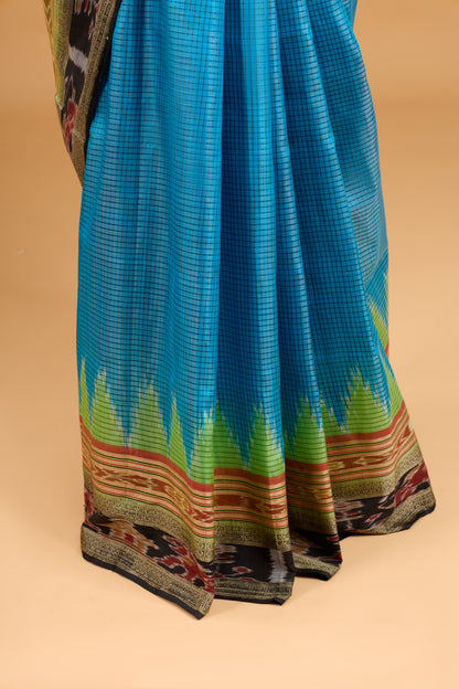 Sachipaar Khandua Silk Saree: Sky Blue