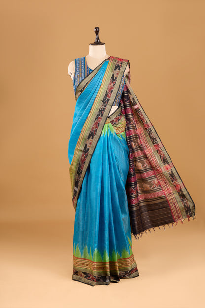 Sachipaar Khandua Silk Saree: Sky Blue