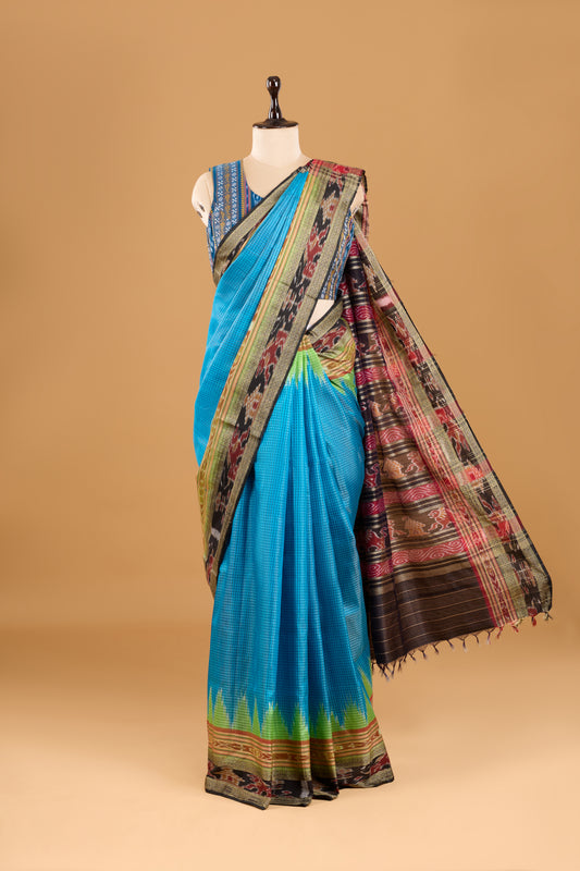 Sachipaar Khandua Silk Saree: Sky Blue