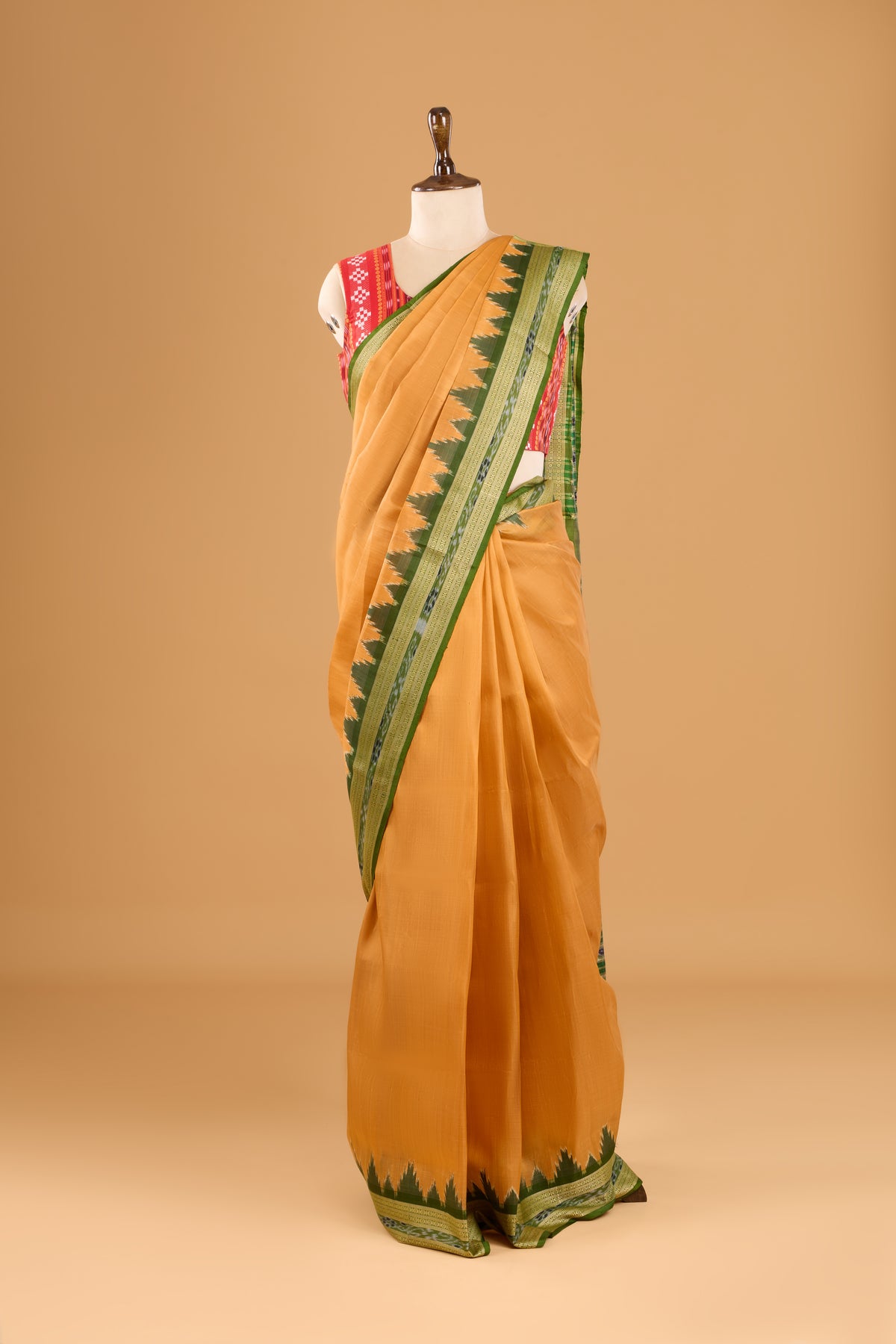Exclusive Odisha Ikkat Nuapatna Silk Saree  - Pale Orange Gold