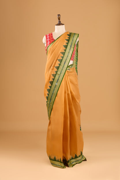 Exclusive Odisha Ikkat Nuapatna Silk Saree  - Pale Orange Gold