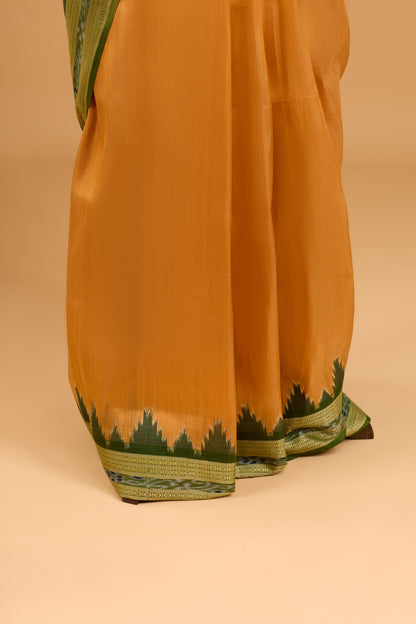 Exclusive Odisha Ikkat Nuapatna Silk Saree  - Pale Orange Gold